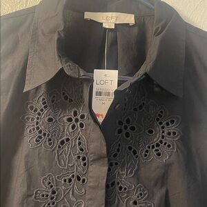 LOFT Black Embroidered Blouse